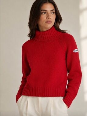 Calvin Klein Jeans Bright Red Ribbed 100% Cotton Turtleneck Sweater 580